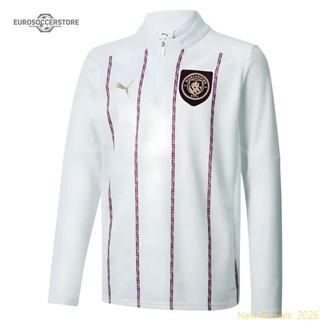 Authentic 2024-2025 Man City Prematch 1/4 Zip Top (white) - Kids