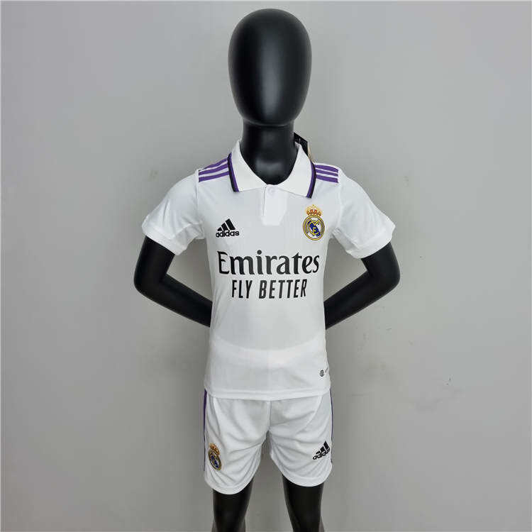 KidsYouth Real Madrid 2223 Home White Soccer Football KitShirtShort -