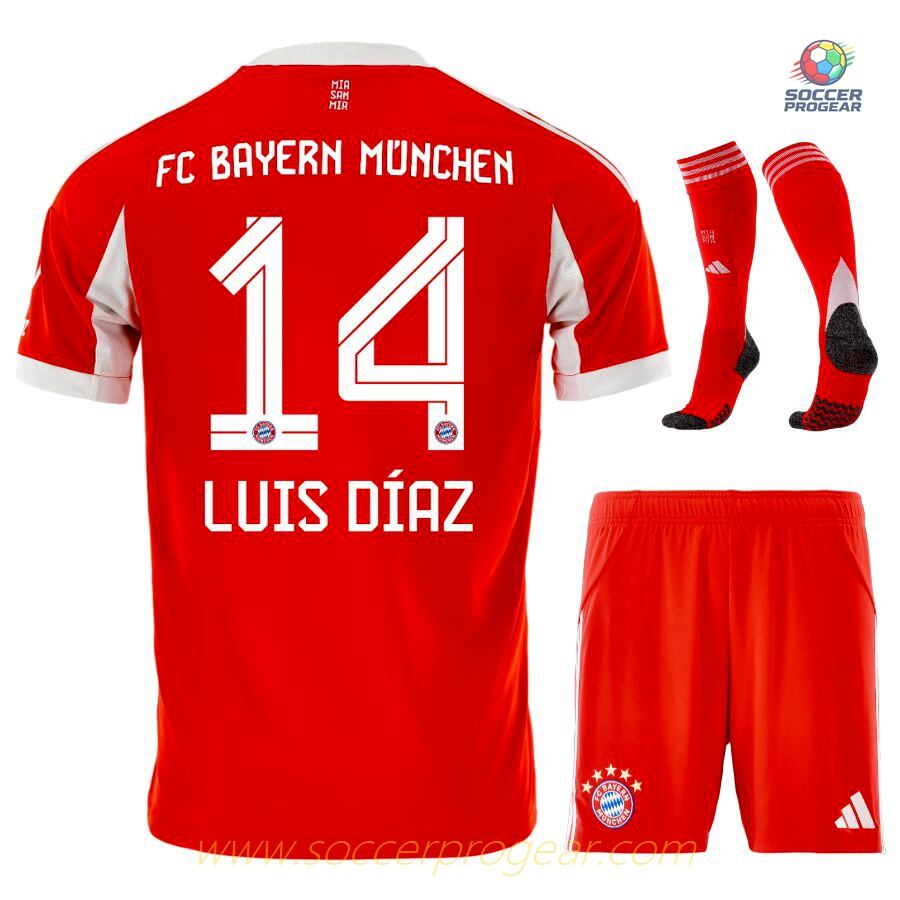 Bayern Munich Home Soccer Jersey Set Children Football Jersey 2025/26 Collection Luis Diaz