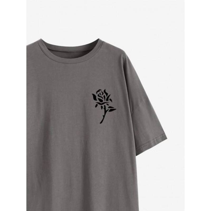 Drop Shoulder Rose Print T Shirt JD4353