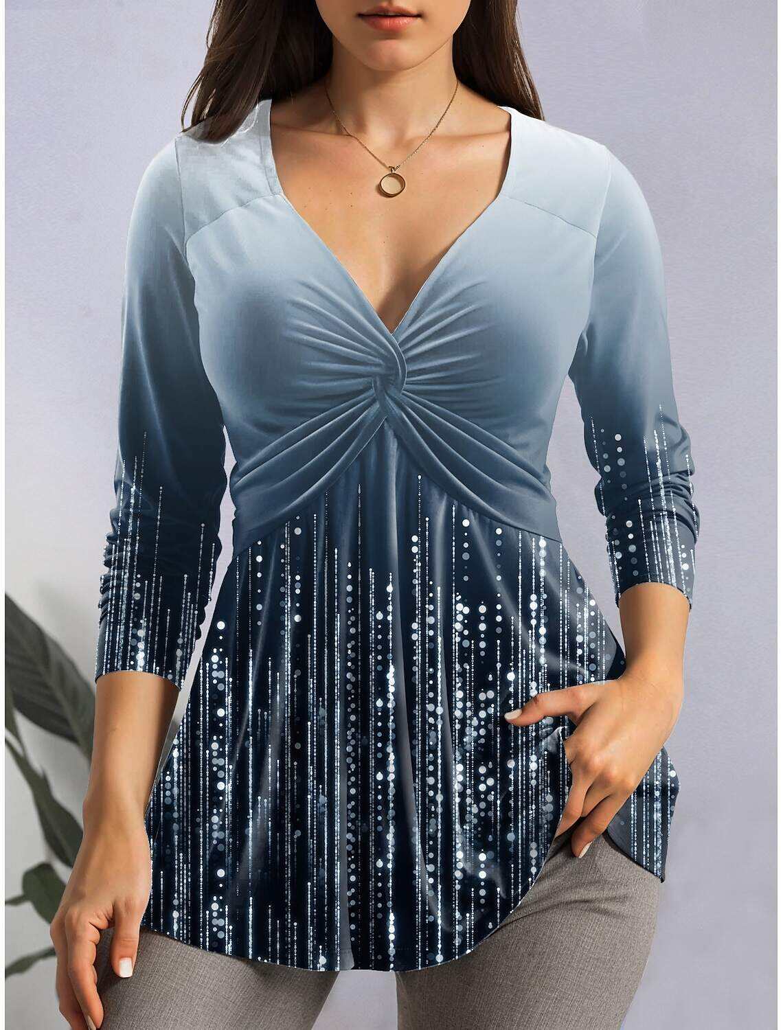 Women's T Shirt Fashion Graphic Regular Tops Long Sleeve V Neck Dressy Tunic Print Regular Fit Daily Weekend Spring & Fall