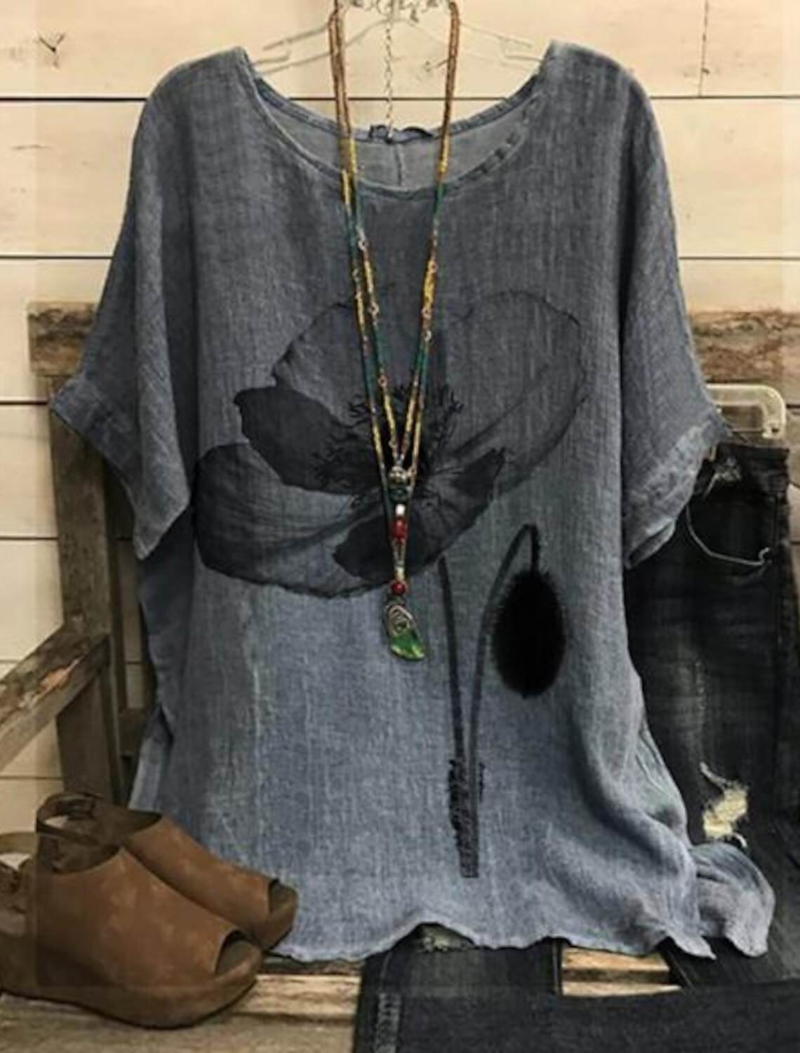 Women's Plus Size Shirt Blouse Vintage Basic Casual Heart Floral Short Sleeve Dolman Sleeve Crew Neck Print Regular Fit Vacation Daily Summer Spring