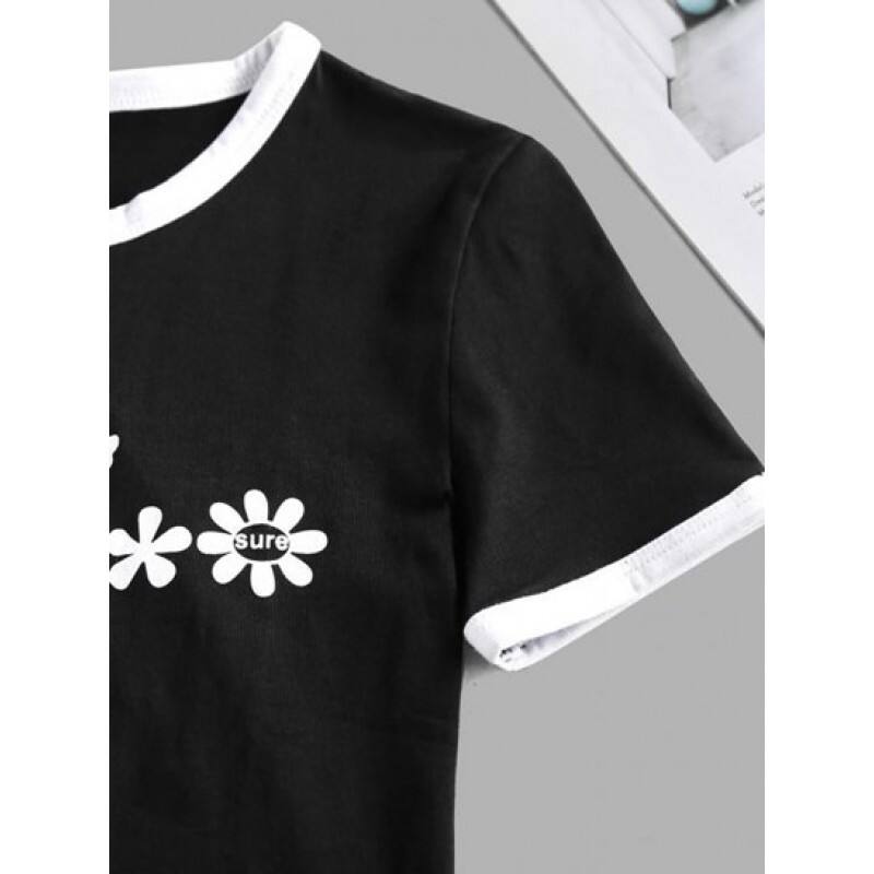 Butterfly Daisy Print Cropped Ringer Tee WL9405