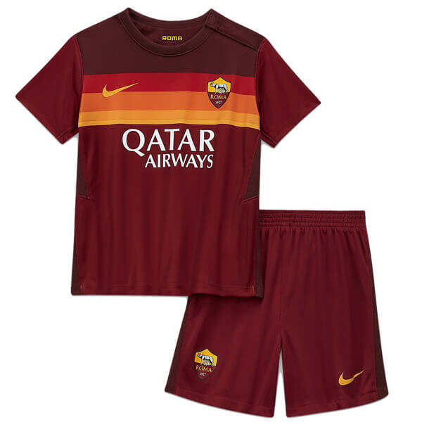 Kids AS Roma 20-21 Home Brown Soccer KitShirtShorts - Official