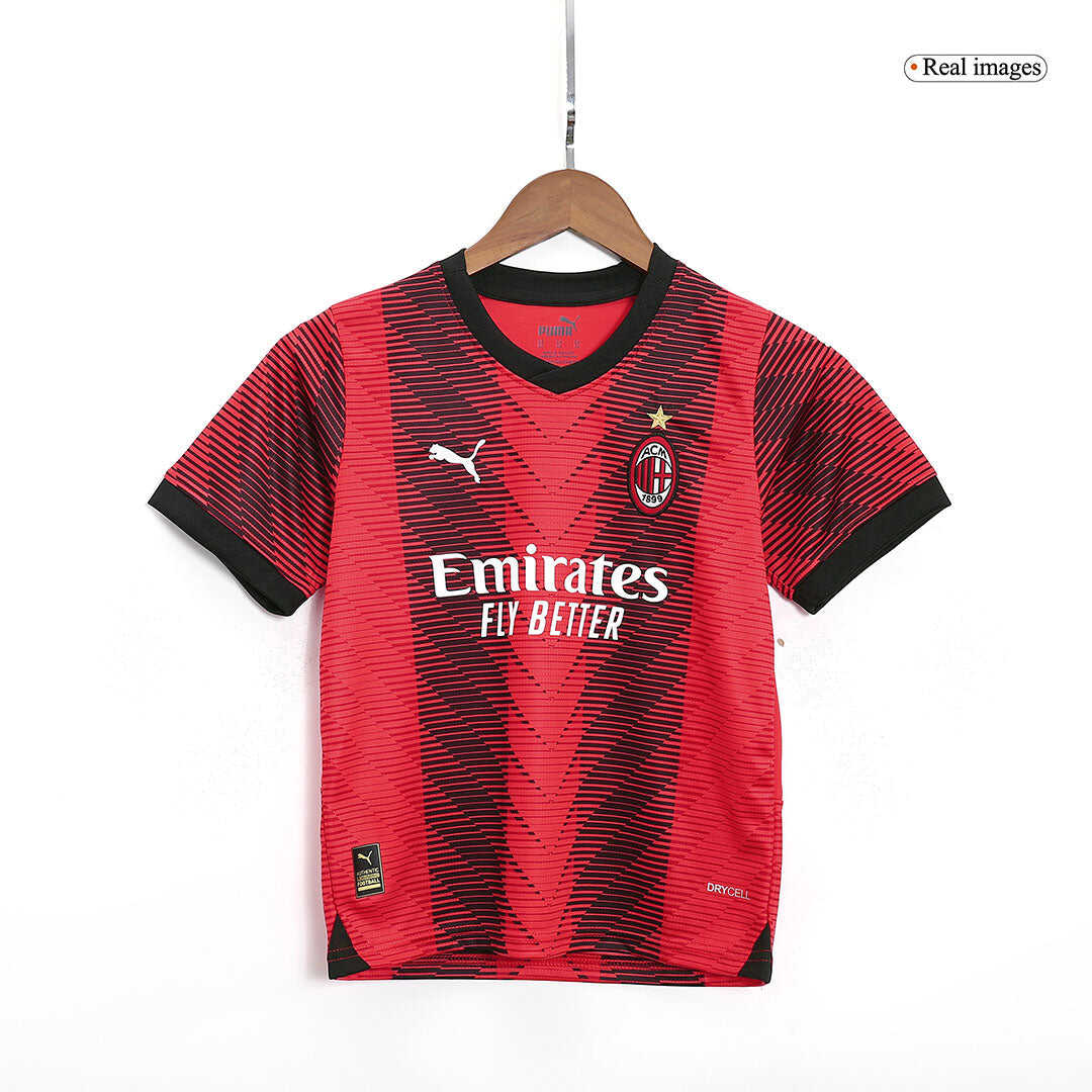 Kid's AC Milan Home Soccer Jersey Kit(Jersey+Shorts) 2023/24Authentic