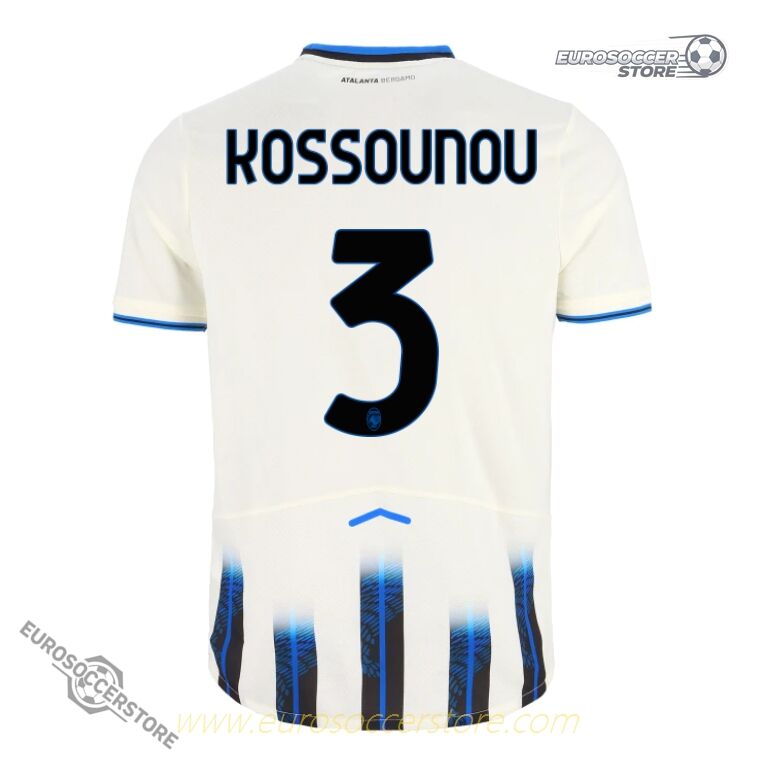 Atalanta's 25-26 Away Jersey featuring KOSSOUNOU with the number 3.