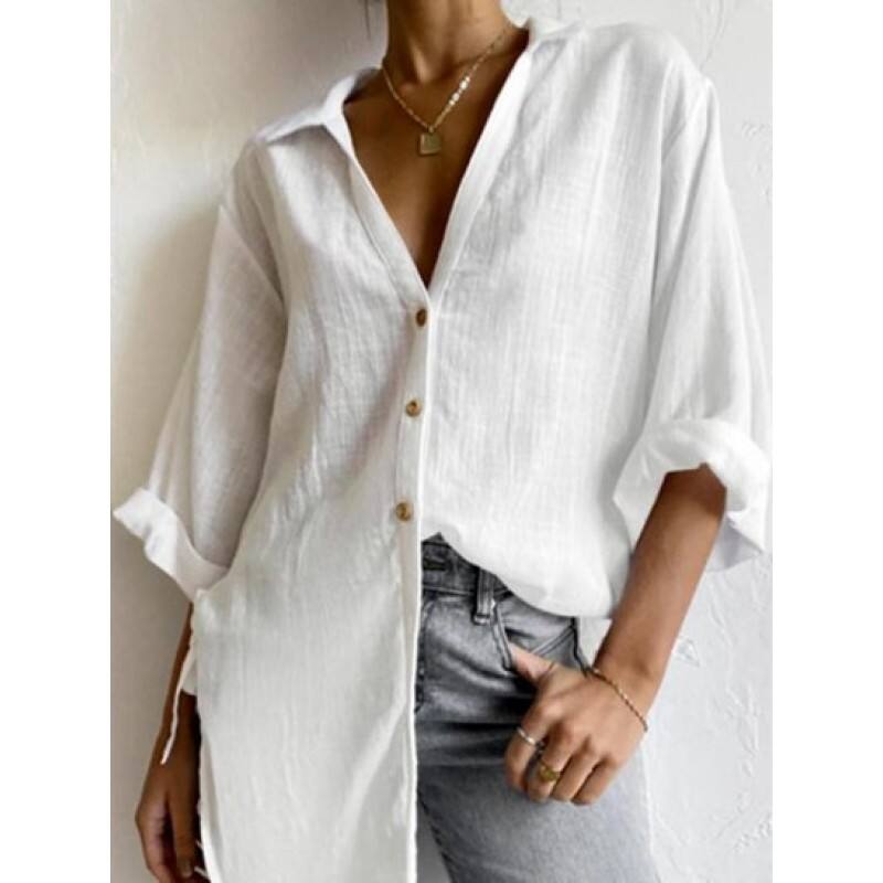 V Notched Tie Side Longline Shirt KD5633