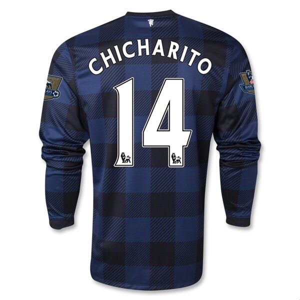 13-14 Manchester United 14 CHICHARITO Away Black Long Sleeve Jersey