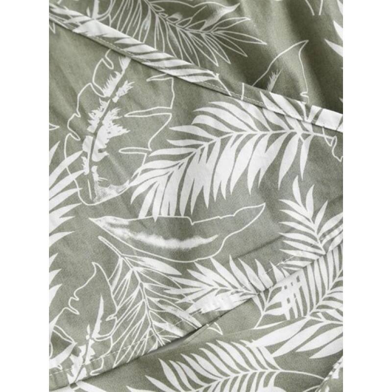 Leaf Print Tropical Surplice Tied Blouse HP5793