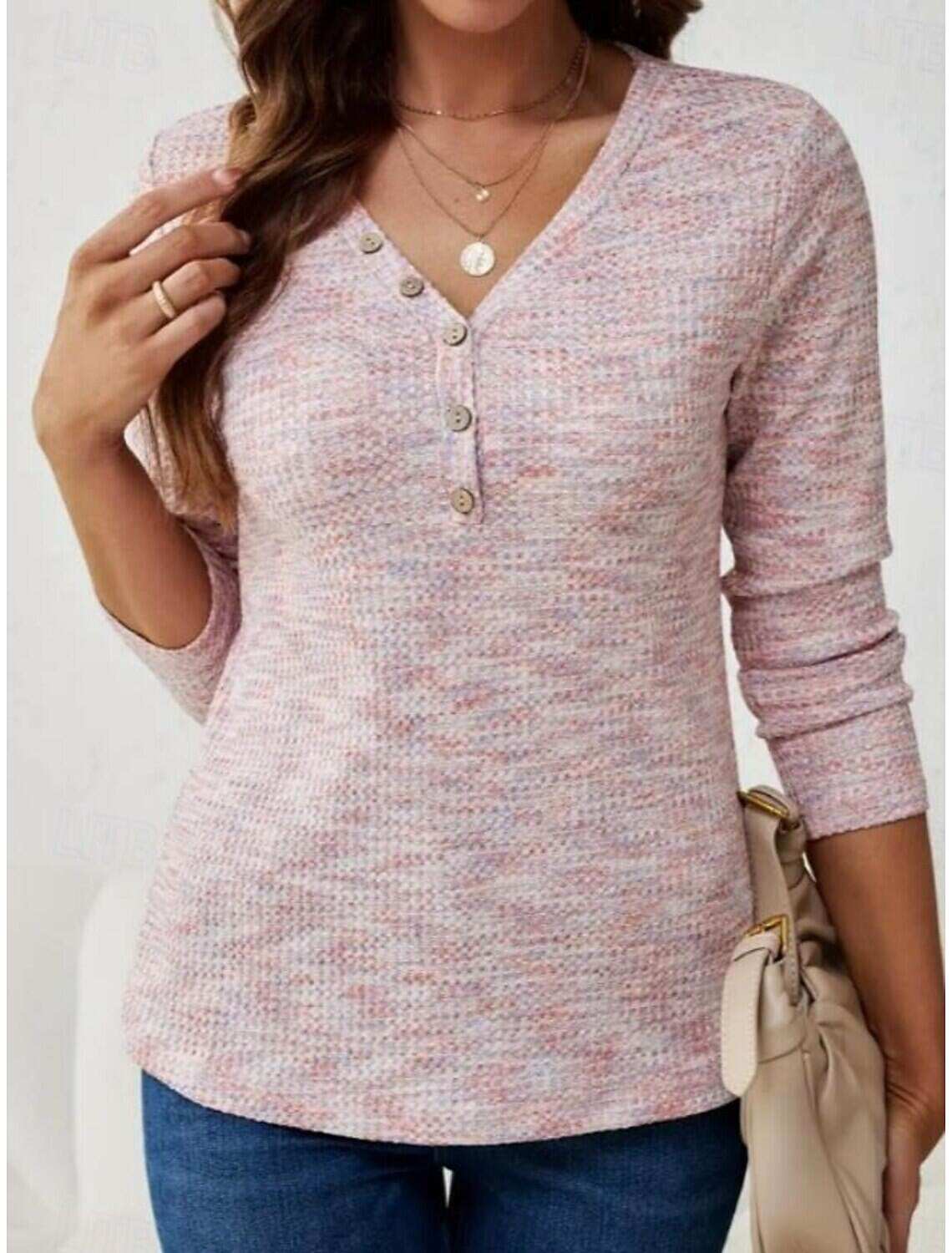 Women's Tunic Elegant Fashion Long Sleeve Regular Tops V Neck Daily Spring Fall