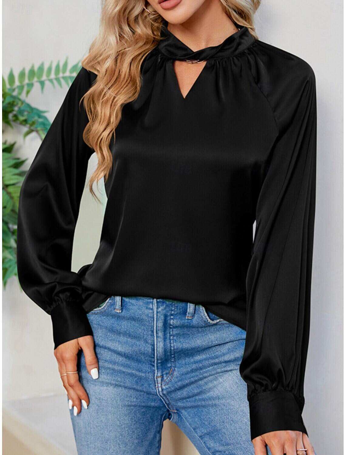 Women's Satin Shirt Blouse Party Work Ladies Stylish Long Sleeve Fall Winter