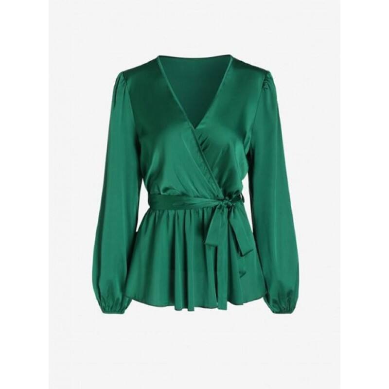 V Neck Belted Surplice Blouse TD7726