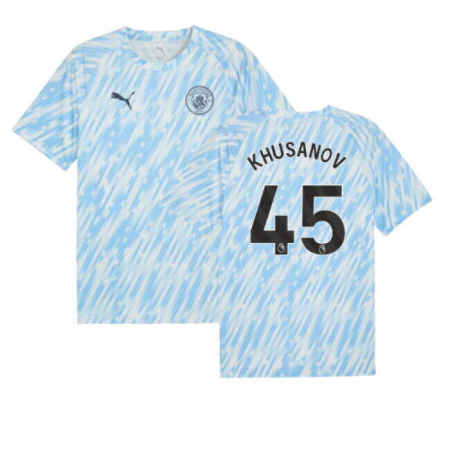2025-2026 Man City Warm Up Jersey (Silver Sky) (Khusanov 45)