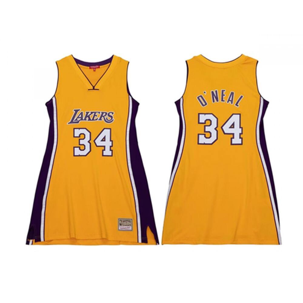 Women's Los Angeles Lakers #34 Shaquille O'Neal 1999 Gold Stitched Basketball Jersey(Run Small)