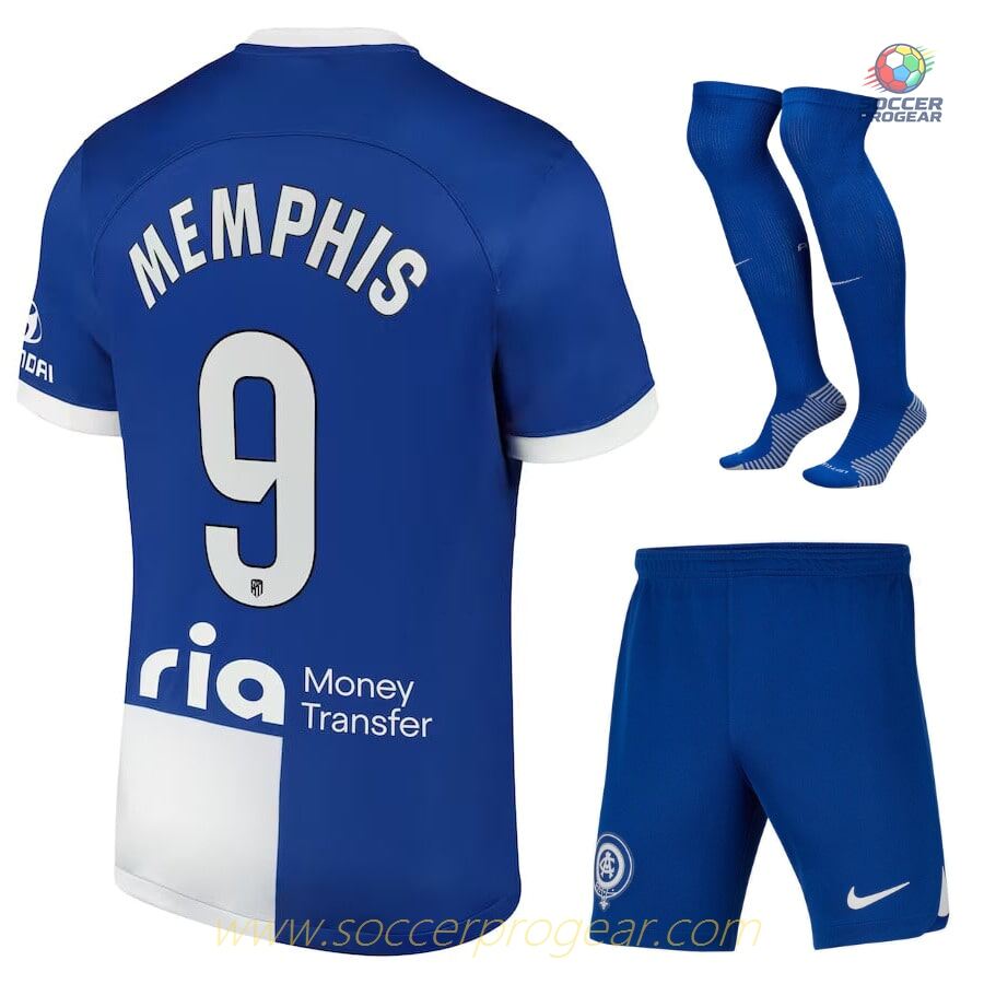 Atletico Madrid Away 2023 2024 Memphis Youth Jersey Set Soccer Jersey