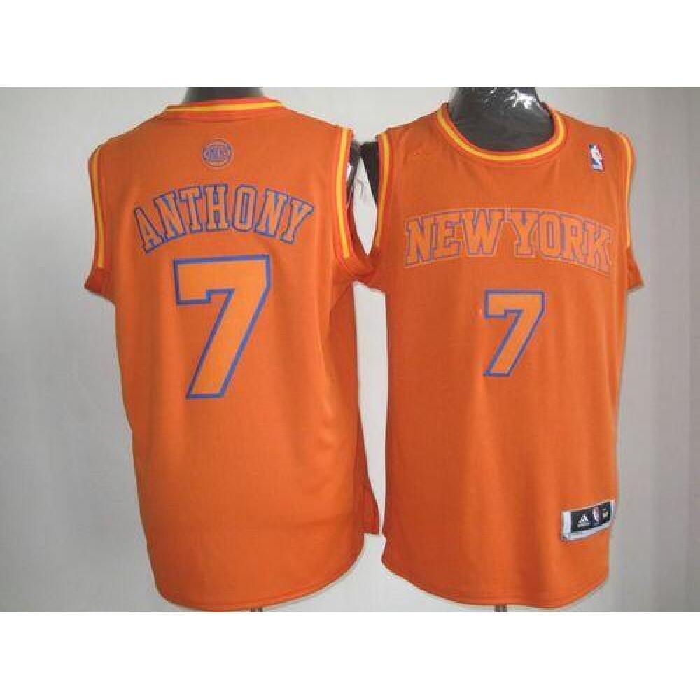 Knicks #7 Carmelo Anthony Orange Big Color Fashion Stitched NBA Jersey