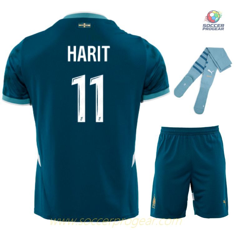 OM Ligue 1 Uber Eats Away Childrenren's Jersey Set Football Jersey 2024-2025 Season Harit
