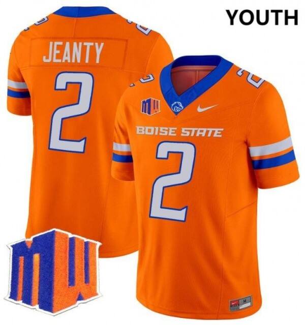 Boise State Broncos Ashton Jeanty #2 Orange Youth(Kids) Stitch Jersey Nike