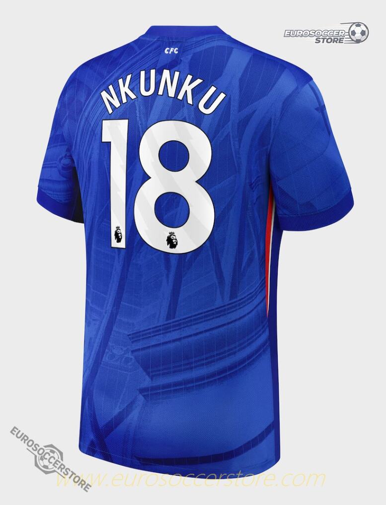 Chelsea's 25-26 Home Jersey featuring NKUNKU with the number 18