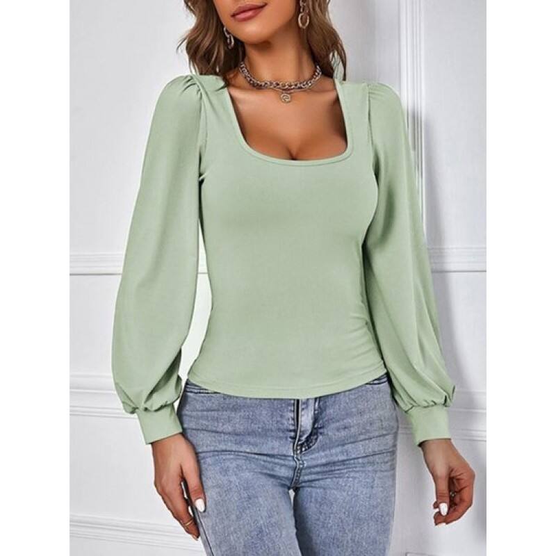 Lantern Sleeve U Neck T Shirt DO6569