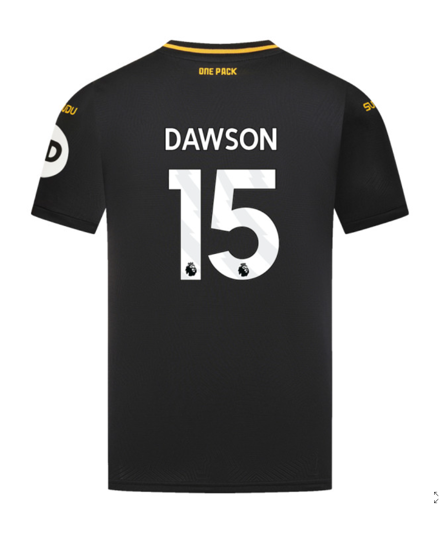 Away Jersey of Wolverhampton Wanderers Featuring DAWSON 15 for the 24-25 Season