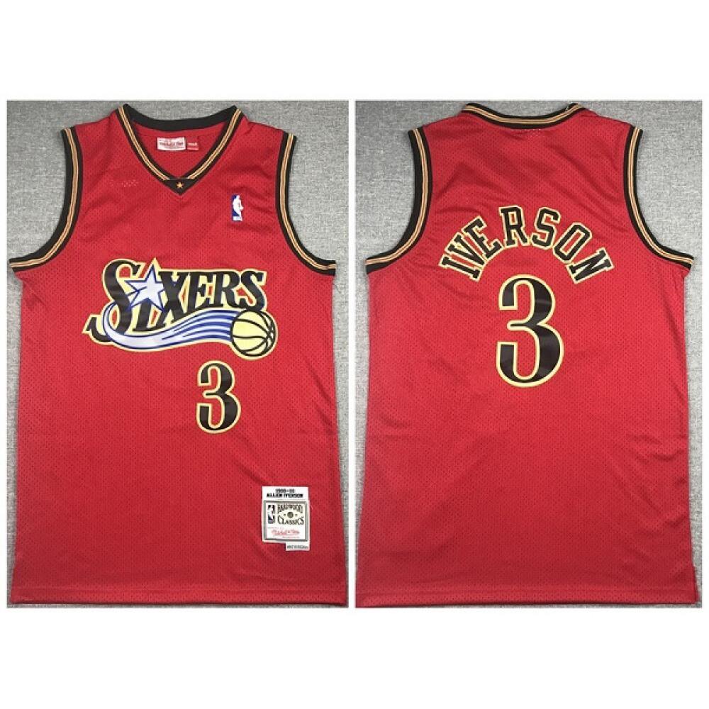 Men's Philadelphia 76ers #3 Allen Iverson Red Throwback Stitched Jersey