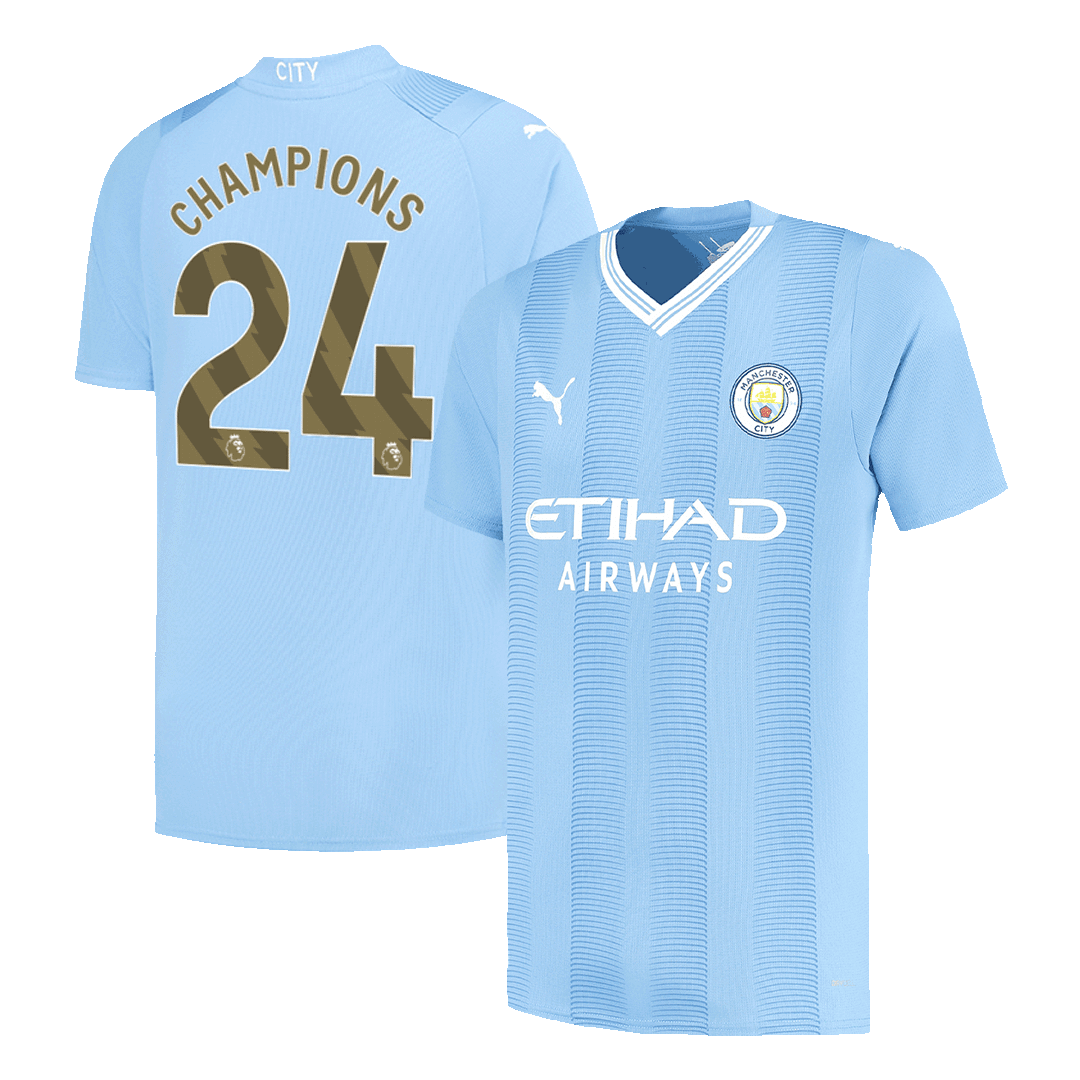CHAMPIONS #24 Manchester City Home Soccer Jersey 2023/24Authentic Kit