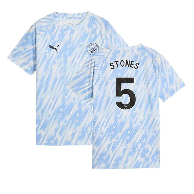 2025-2026 Man City Warm Up Jersey (Silver Sky) - Kids (Stones 5)