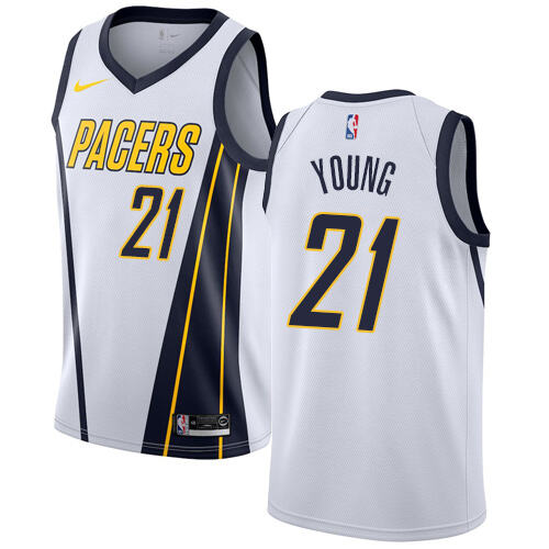 Nike Indiana Pacers #21 Thaddeus Young White NBA Swingman Earned Edition Jersey Mens