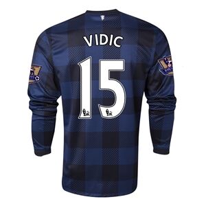 13-14 Manchester United 15 VIDIC Away Black Long Sleeve Jersey Shirt