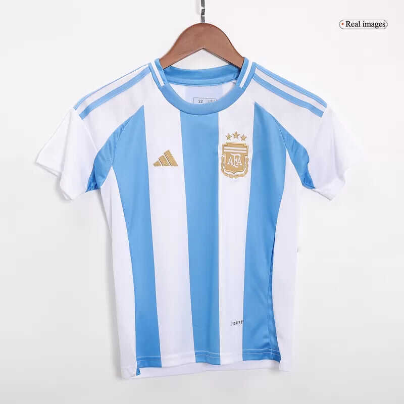 Argentina Home Kids Soccer Jerseys Kit Copa America 2024 Authentic Kit