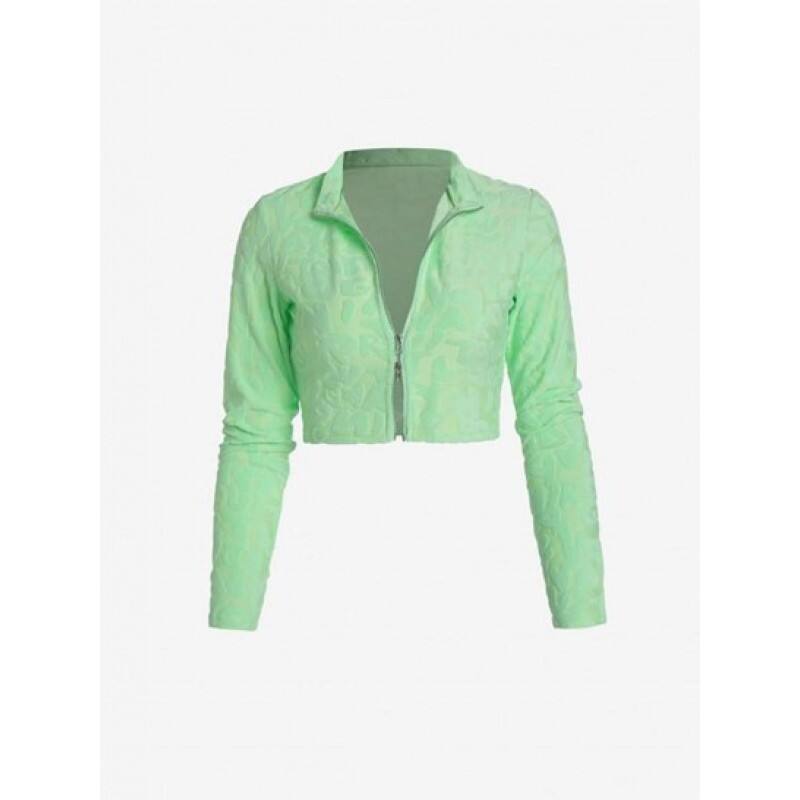 Jacquard Terry Cloth Double Way Zip Crop T Shirt GV9925