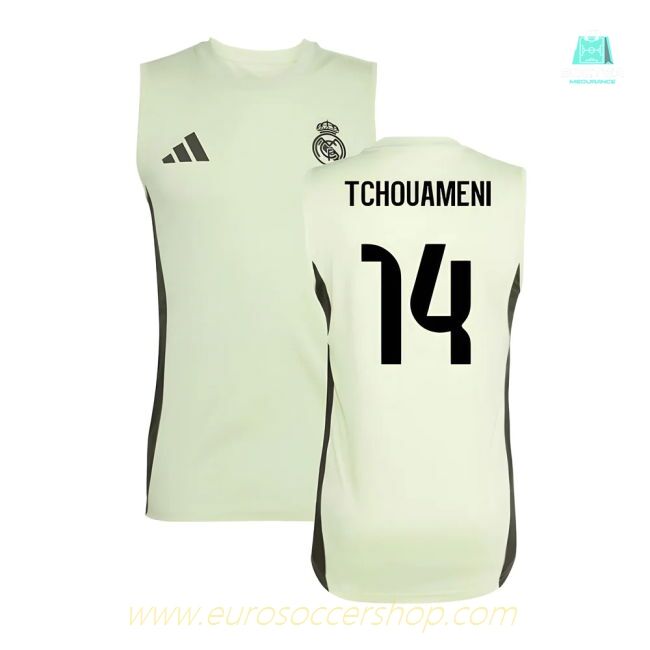 2025-2026 Real Madrid Sleeveless Training Jersey (Almost Lime) (Tchouameni 14)