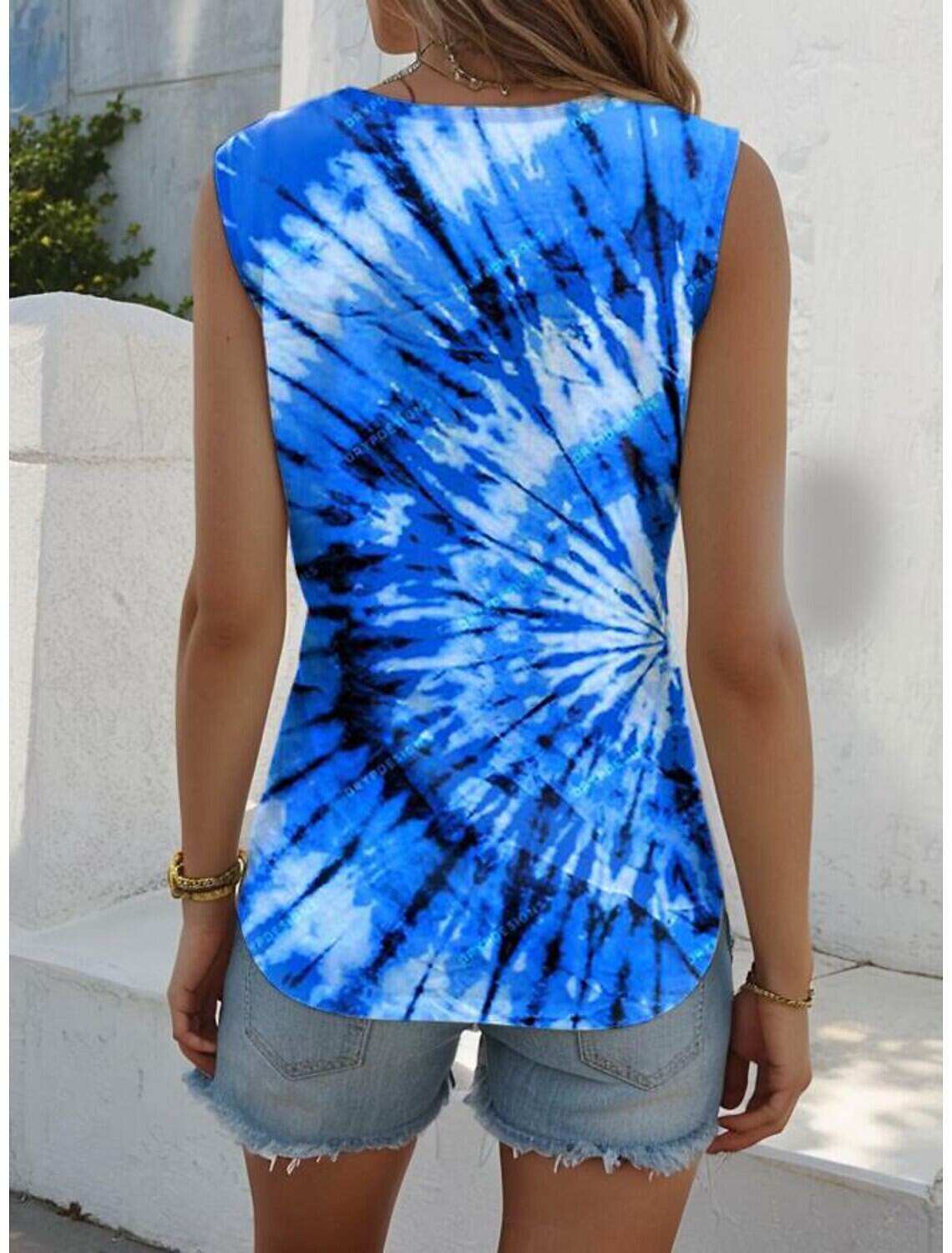 Women's Tank Top Tie Dye Vest Crew Neck Sleeveless Vacation Vintage Ethnic Summer