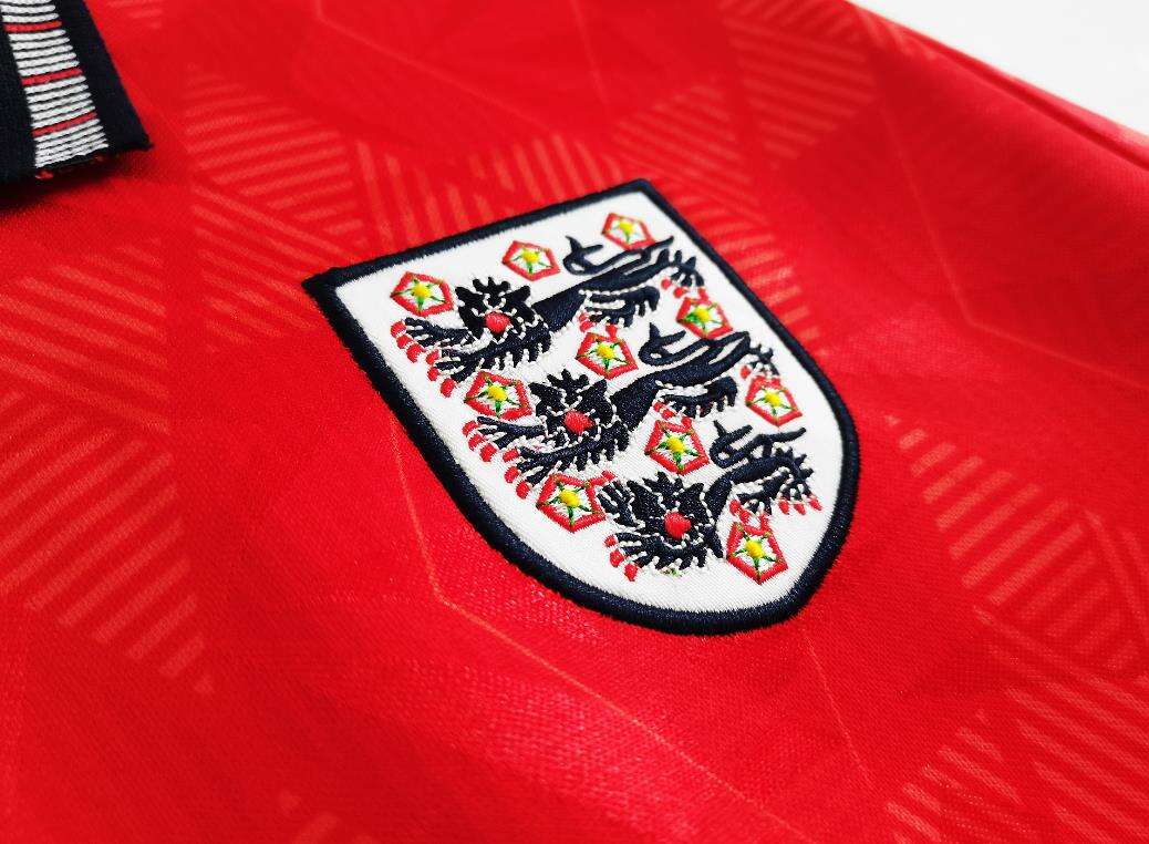 1990 England Away Red Retro Soccer Jersey Football Shirt - Official