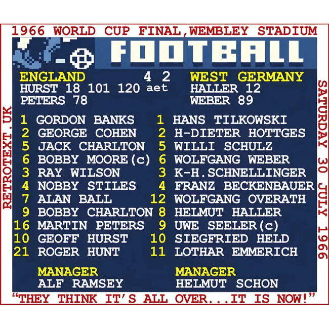 1966 World Cup Final (England) Retrotext T-Shirt - White