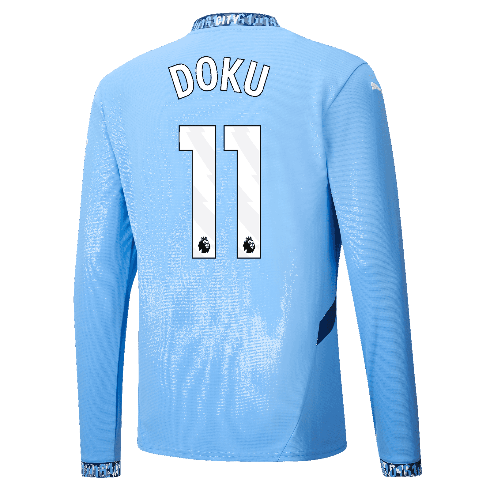 Jeremy Doku's No. 11 Long Sleeve Home Jersey for Manchester City in the 24-25 Season