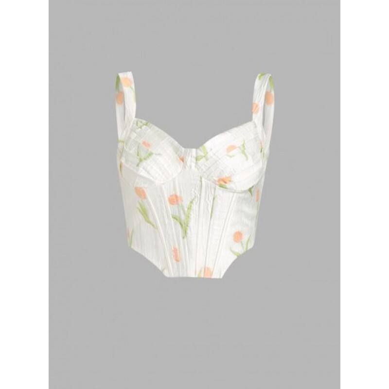 Floral Ruched Cups Corset Top RU2695