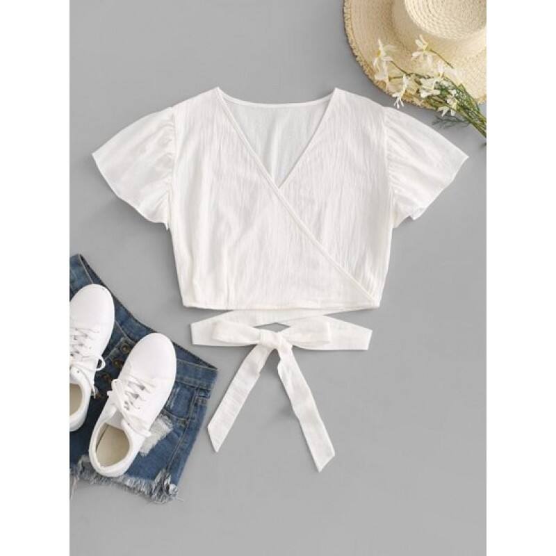 Surplice Plunging Wrap Waist Blouse OO1885