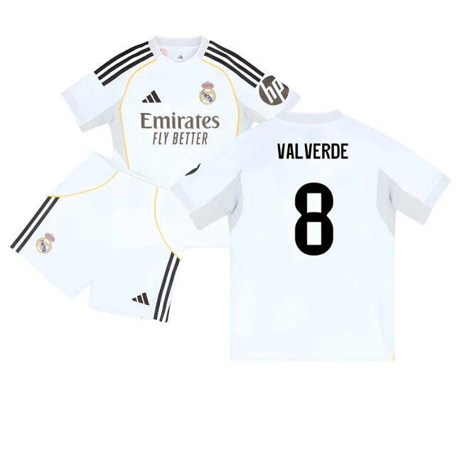 Camiseta Real Madrid 2025-2026 Local Juvenil - Oficial Con Valverde 8
