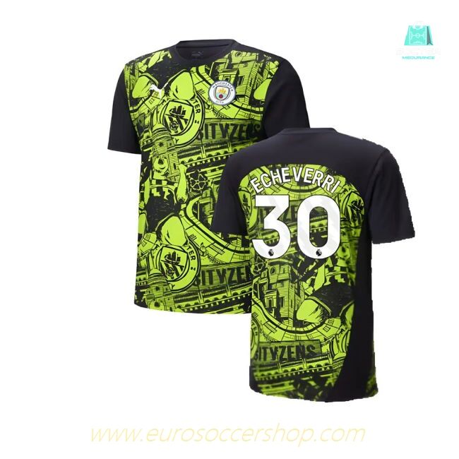 2024-2025 Man City Pre-Match Shirt (Yellow Glow) (Echeverri 30)