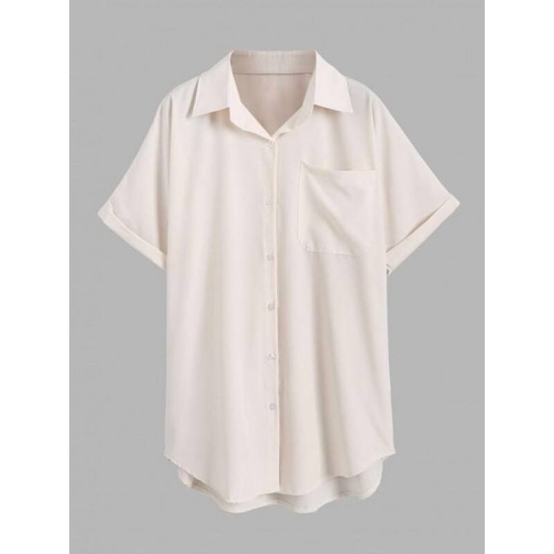 Cuffed Sleeve Front Pocket Button Down Shirt MV3598