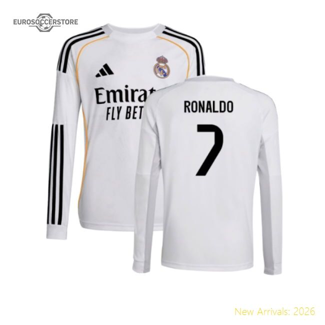 Premium-grade 2025-2026 Real Madrid Long Sleeve Home Kit (kids) (ro