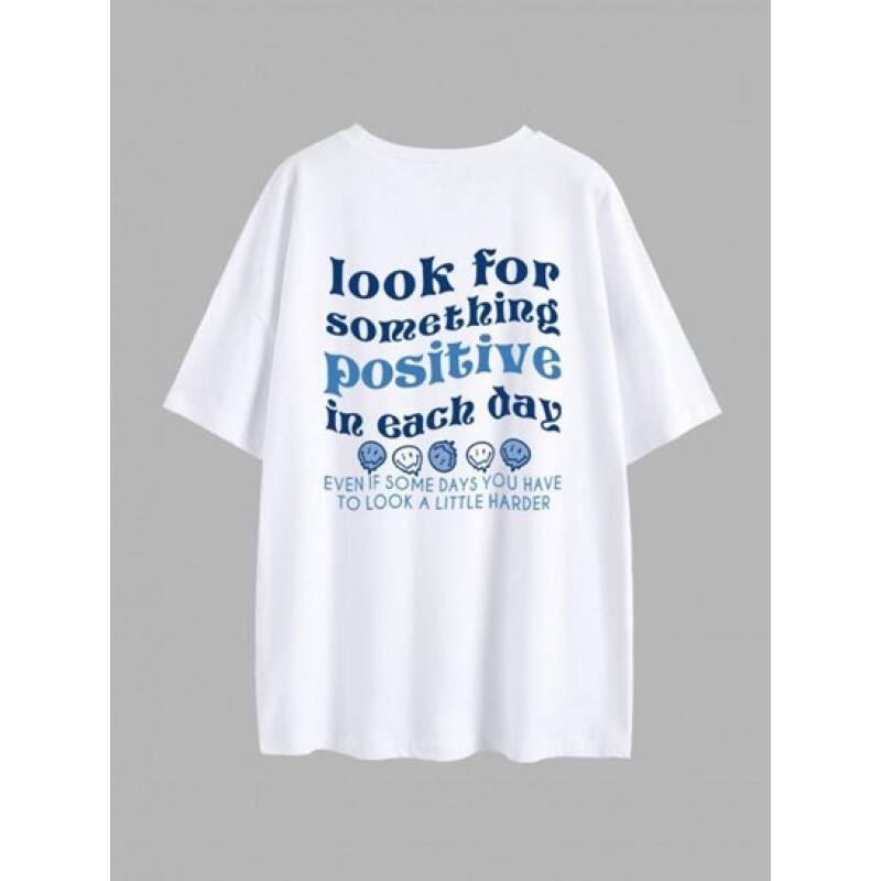 Positive Smiling Face Print Drop Shoulder T Shirt MP6927