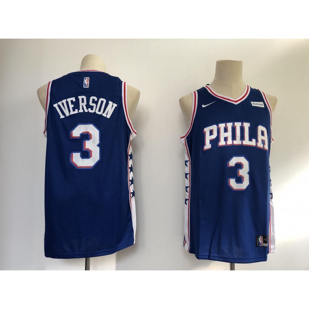 Men's Philadelphia 76ers #3 Allen Iverson Blue Swingman Stitched NBA Jersey