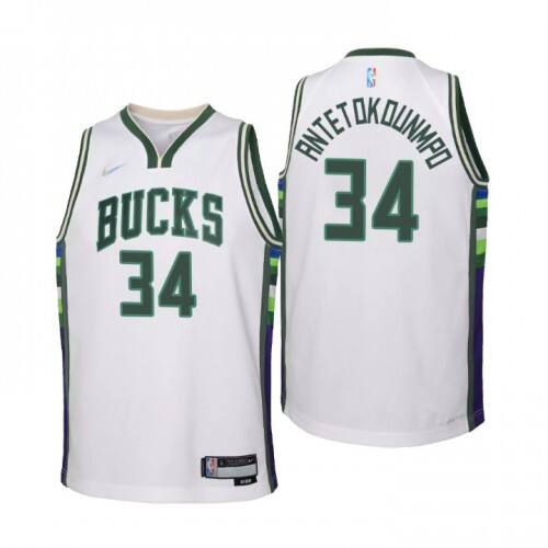 Milwaukee Milwaukee Bucks #34 Giannis Antetokounmpo Youth Nike White 2021/22 Swingman Jersey ¨C City Edition Youth