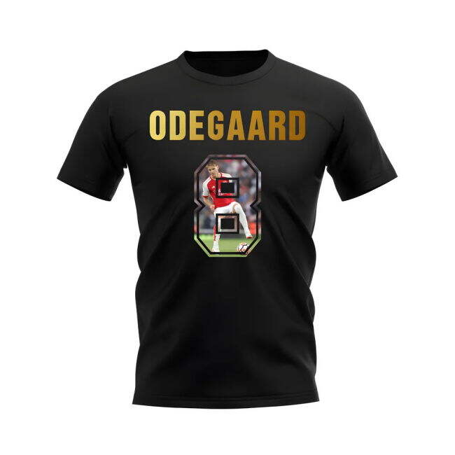 Martin Odegaard Name And Number Arsenal T-Shirt (Black)