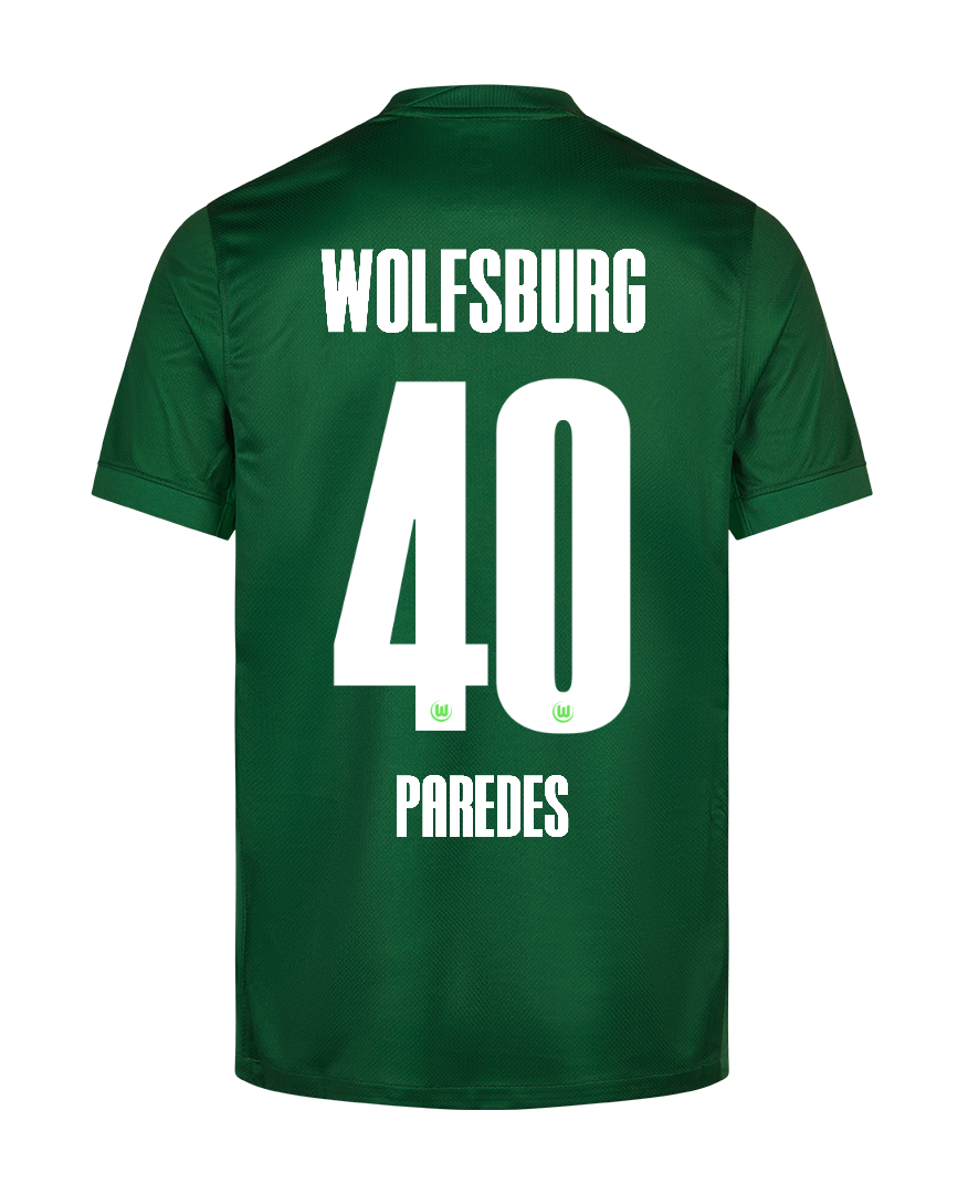 Wolfsburg's 25-26 Home Jersey, featuring PAREDES with the number 40.