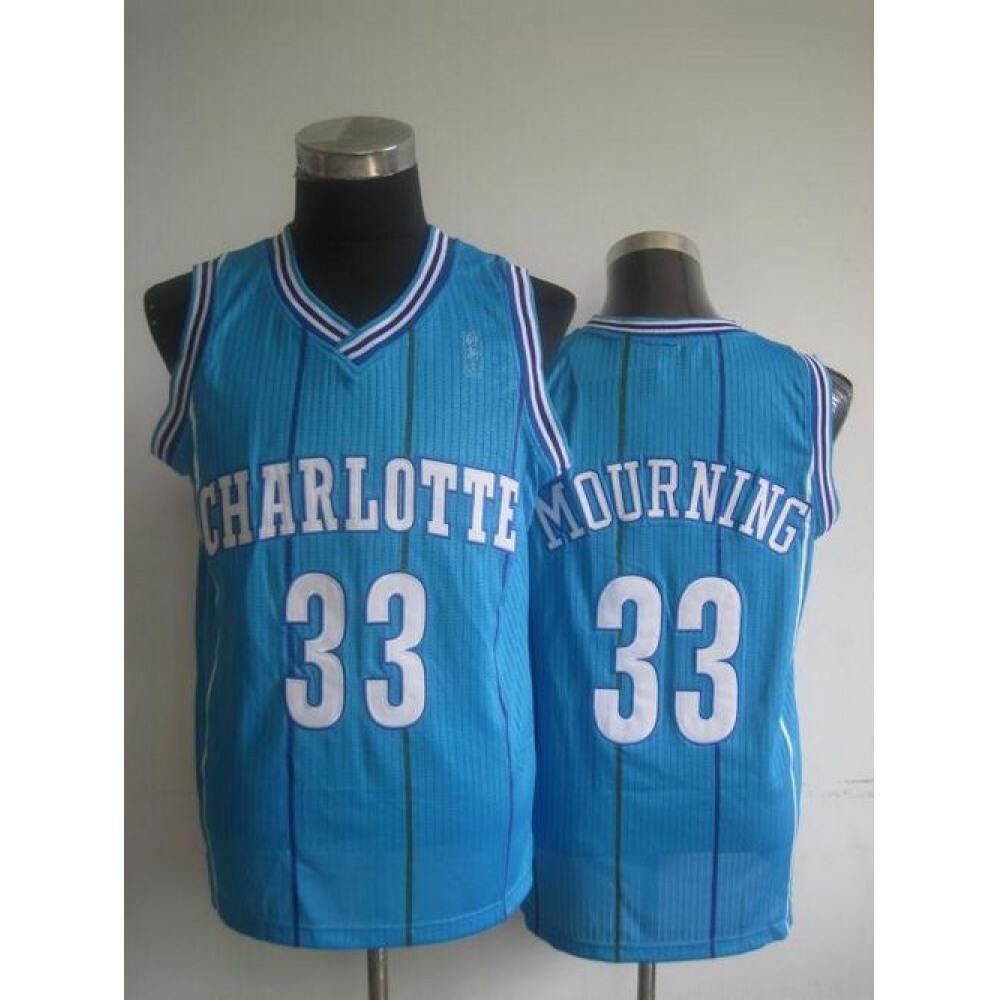 Pelicans #33 Alonzo Mourning Light Blue Charlotte Hornets Throwback Stitched NBA Jersey