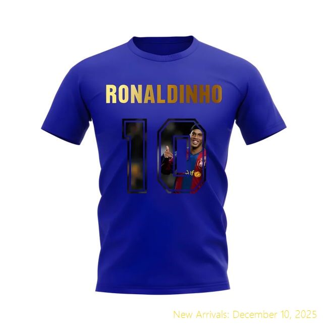 Barca Ronaldinho Name And Number Barcelona T-Premium Shirt (Blue)